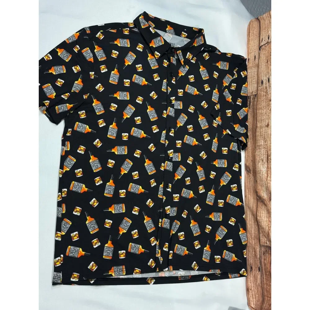 Wearfirst Short Sleeve Black Button Up Size XL Whiskey Graphics